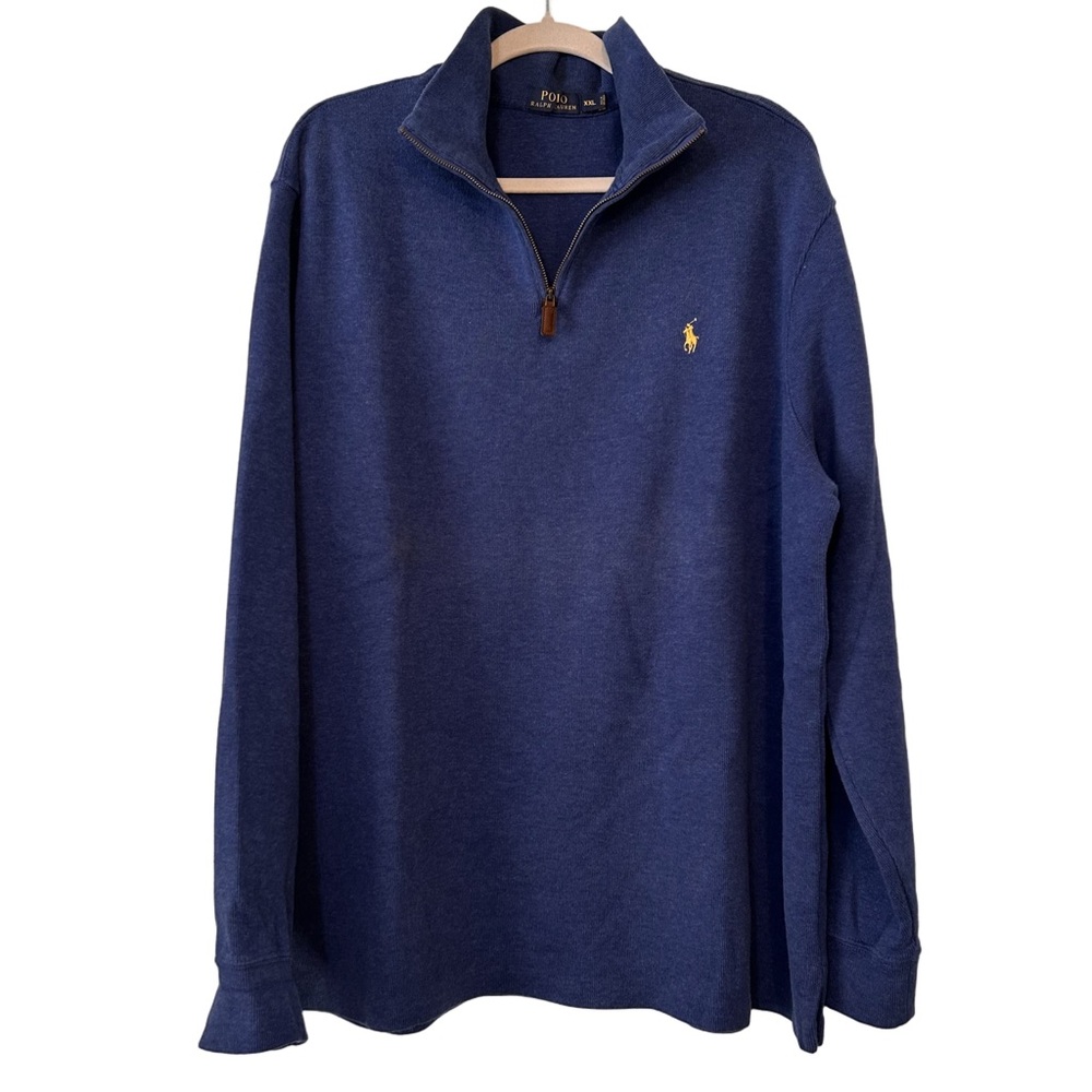 Polo Ralph Lauren Blue Rib Quarter-Zip Pullover 100% Cotton Size XXL